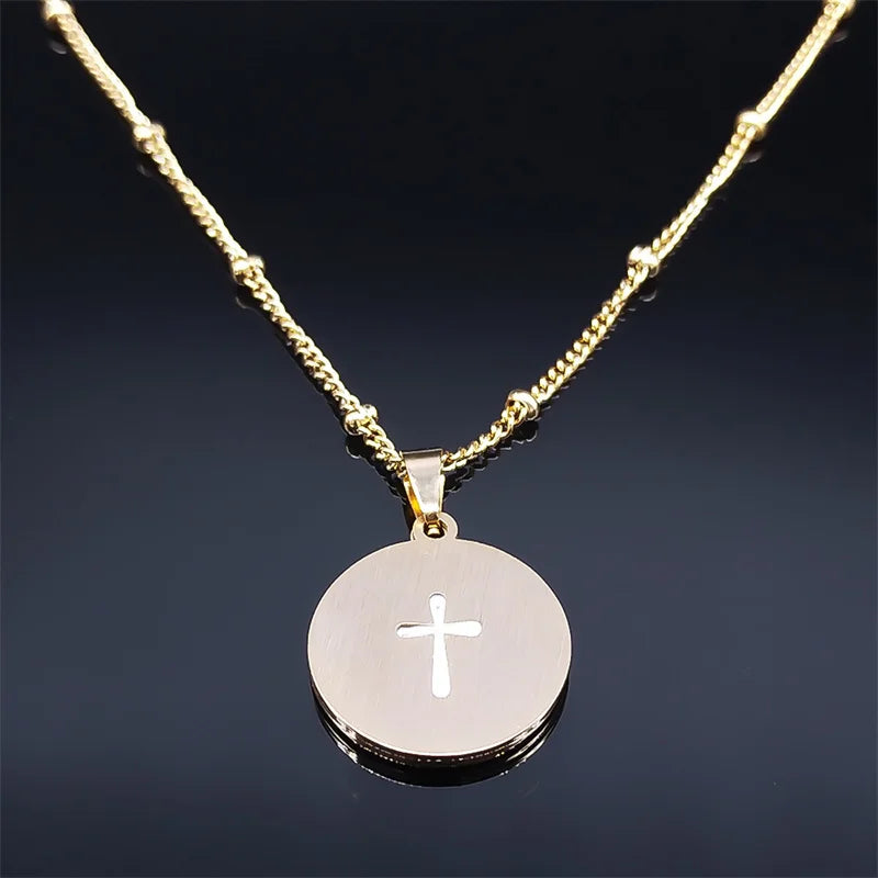 Simple Cross Pendant Necklace Stainless Steel Crystal Jesus Christ Necklaces Religious Jewelry corrente feminina N8249S02