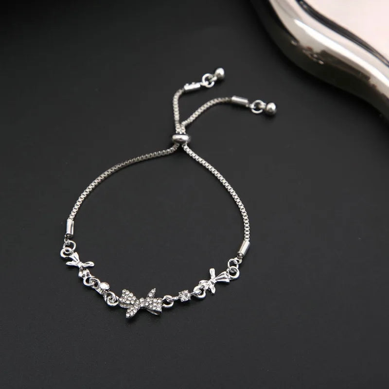 Fashion Silver Color Hollow Double Heart Bangle Women Shining Zircon Charm Bracelet Adjustable Minimalist Style Jewelry Gifts
