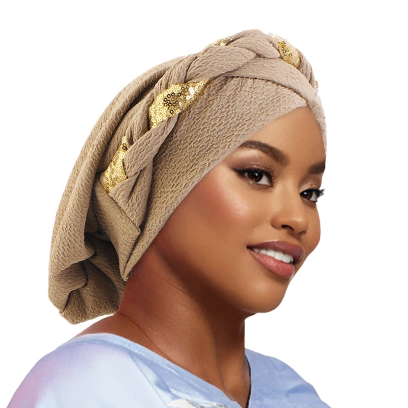 New African Headband Turban Cap Muslim Fried Dough Twists Braid Head Cap Islamic Chemo Hair Care Hats Beanie Headscarf