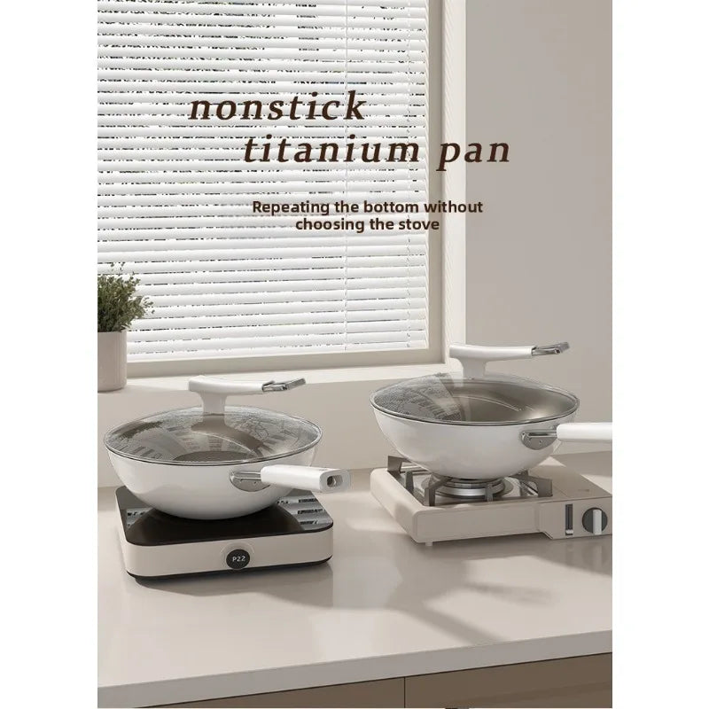Titanium uncoated ceramic non stick frying pan, household flat bottomed frying pan, non stick gas electromagnetic stove special