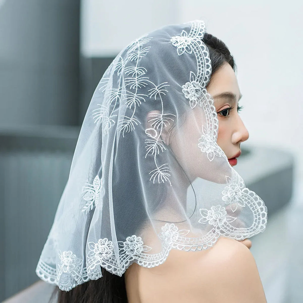 Bridal Embroidered Lace Headscarf Prayer Headscarf Short Yarn Shawl Single Layer Veil