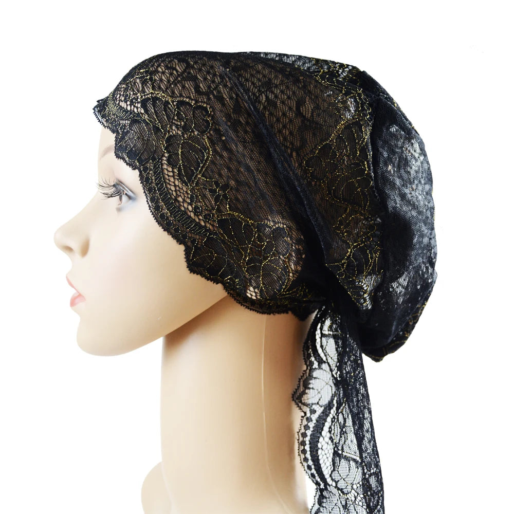 Muslim Women Head Scarf Lace Flower Underscarf Elastic Hijab Hair Cover Headwrap Chemo Cap Islam Headband Bonnet Turbante Mujer