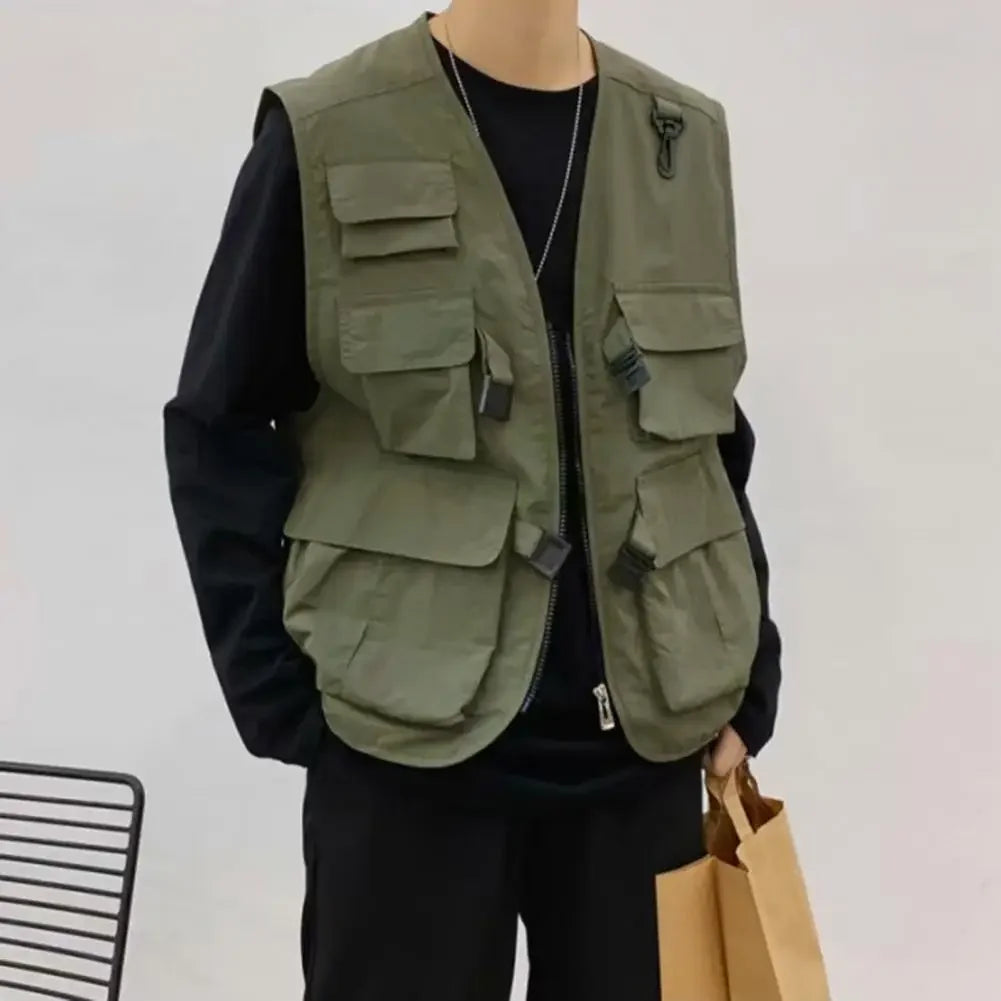 Summer Men Tactical Vest Coat Casual Photographer Waistcoat Mesh Work Sleeveless Multi Pockets Jacket Tools Pocket Cargo Vest
