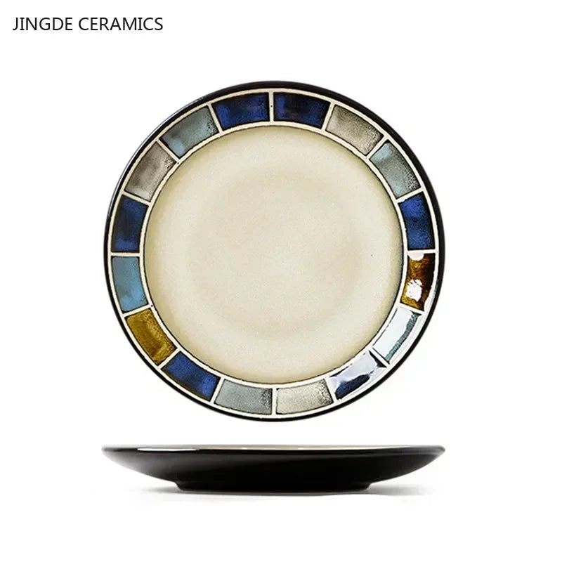 European Ceramic Cutlery Household Dishes Retro Kiln Glaze Porcelain Plate Handmade Ceramic Dinner Plates Kitchen Accessories