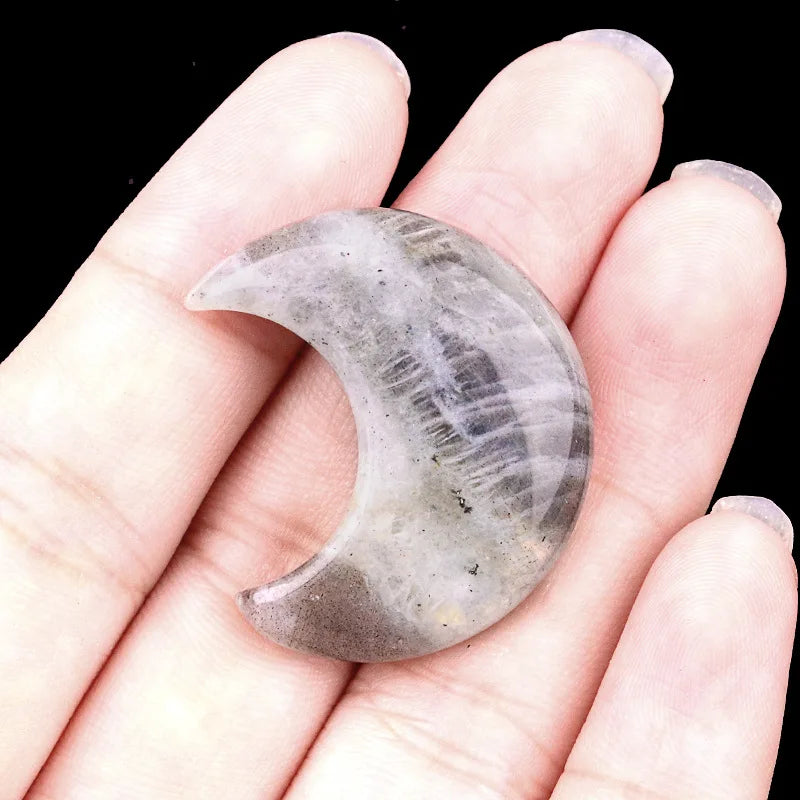 1PC Moon Shaped Natural Stones Healing Reiki Crystal 30mm Carved Gemstones for Meditation Balancing  Home Decor