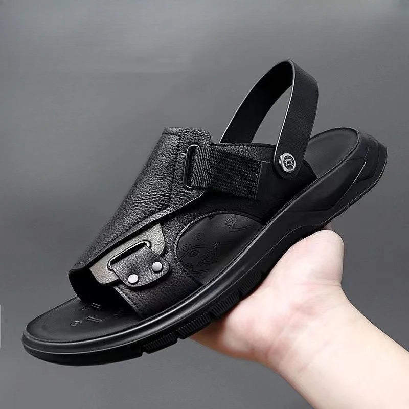Male Shoe Slippers Genuine Leather Outdoor Trekking Hiking Beach Open Flat Men's Sandal Ankle Wrap Indoor New Arrival Number 41