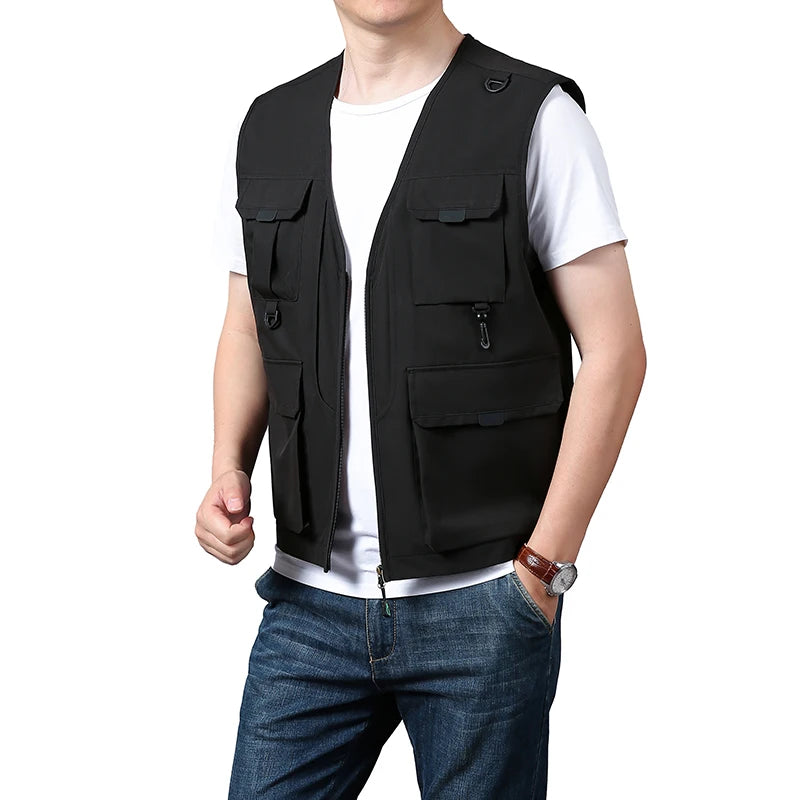 6xl Big Size Multi-Pocket Vest Men Women Outdoor Sporting Fishing Vest Photography Work Clothes 5xl 4xl Casual Cargo Vest Jacket
