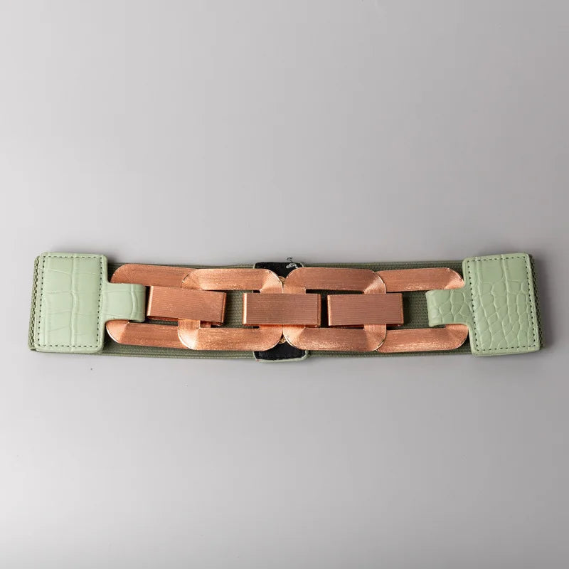 Ladies's Gold Square Metal Elastic Chain Buckle Link Girdle Casual Vintage Waistband waist Decorate Belt For Women On Coat Dress