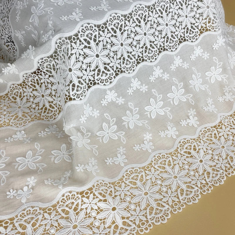 Off Cotton Lace Fabric for Women, Making Skirt Clothing, Wedding Dress Fabric, DIY Women's Embroidery, Hollow Cloth, 130cm Wide