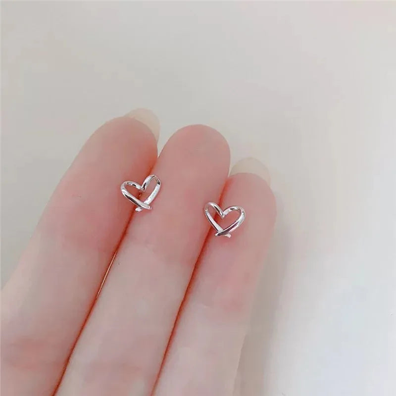 Tiny Minimalist Korean Mini Small Heart Stars Stud Earrings For Women Butterfly Heart Star Piercing Ear Studs