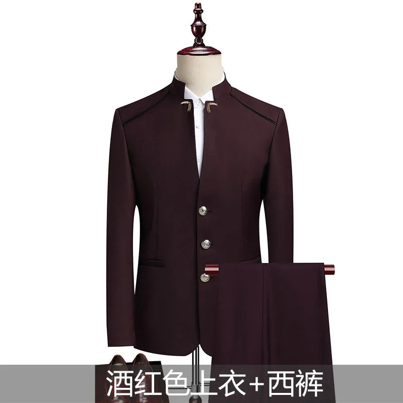 Suit (Blazer+ Pants) Men's Fashion Gentleman Business Outdoor Standing Collar Gentleman Wedding Work Casual MAO Suit