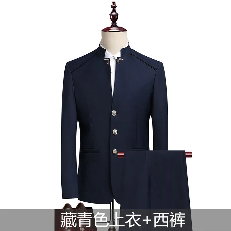 Suit (Blazer+ Pants) Men's Fashion Gentleman Business Outdoor Standing Collar Gentleman Wedding Work Casual MAO Suit