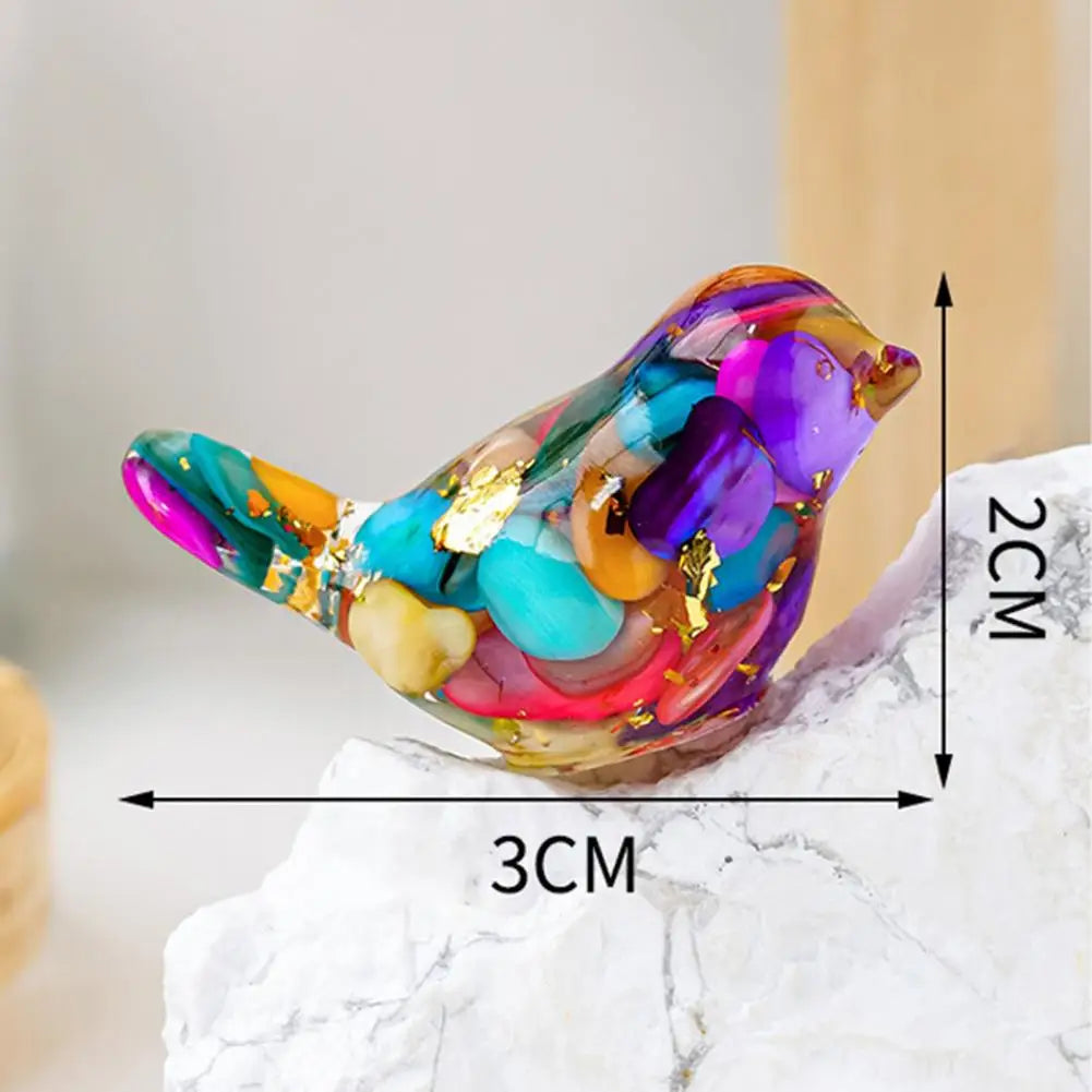 Natural Stone Colorful Bird Figurine Positive Healing Energy Hand-carved Faux Crystal Mini Bird Statue Home Office Desktop Decor