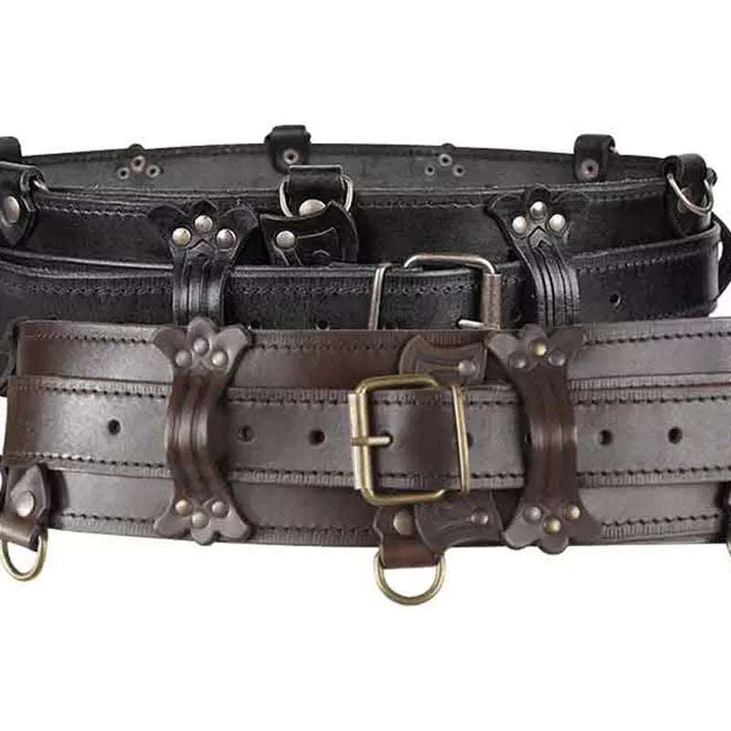 Medieval Sword Belt Steampunk Gothic Festival Waist Girdle Celtic Knight Larp Cosplay Costume Ring Strap PU Leather Waistband
