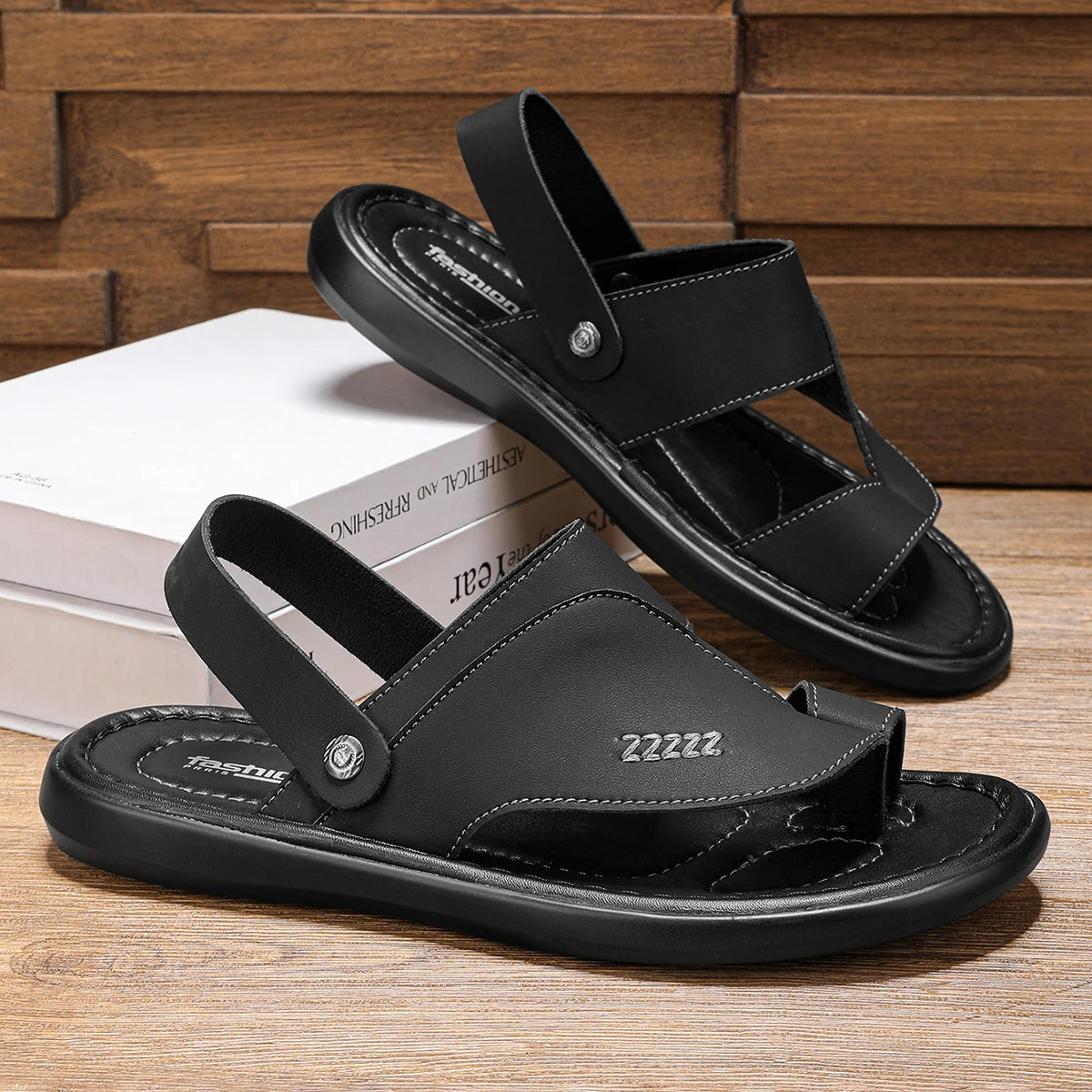 Beach Shoes Summer New Genuine Leather Men's Sandals Casual Breathable Non-Slip Dual-Use Flip-Flops Slippers