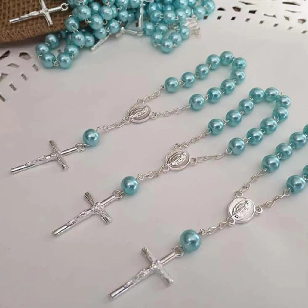 1Pcs Baby 6mm Glass Pearl Rosary Bracelet Eucharist Gift Cross Finger Chain Religion Mini Rosary Bracelet Pray