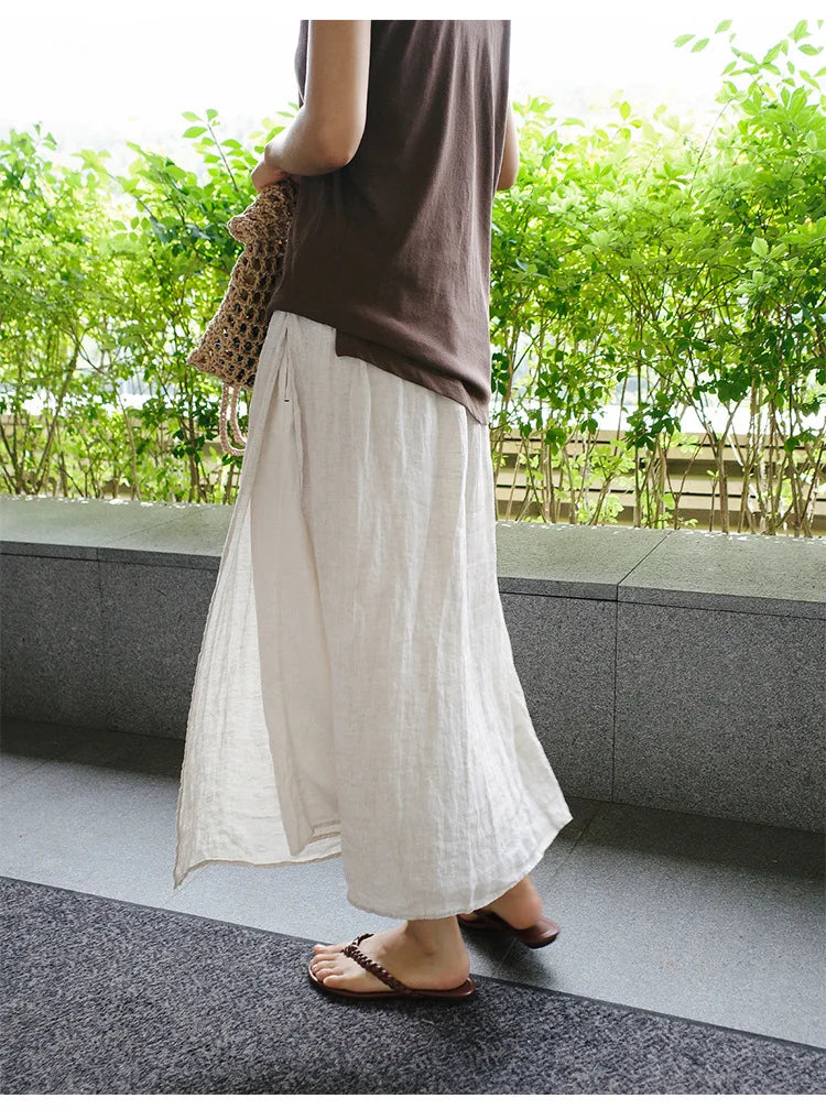 Linen large slit skirt and pants one-piece women's spring and summer loose oversized casual cropped pants