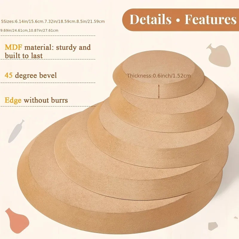 5pcs Wooden Pottery Mold Set - Versatile Sizes for Ceramic & Clay Crafting, Round Slump Molds for Handbuilding Dishes & Plates