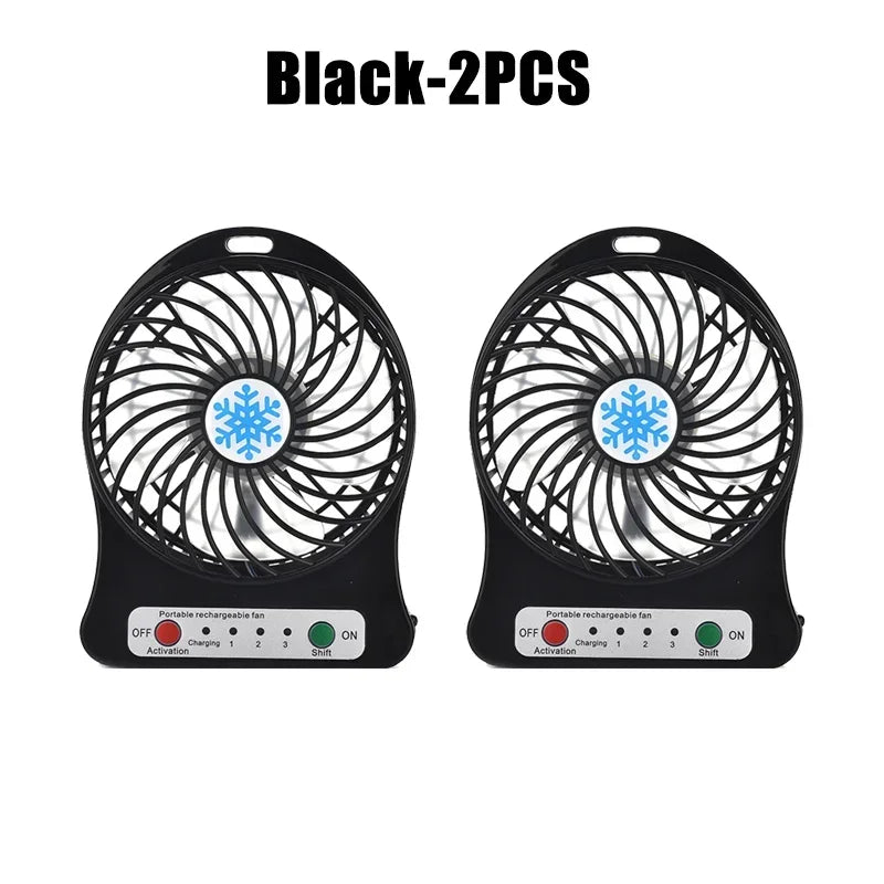 Mini Fan USB Rechargeable 3 Speed Portable Handheld Desktop Quiet Cooling for Office Dorm Camping Outdoor Black Blue White Snowf