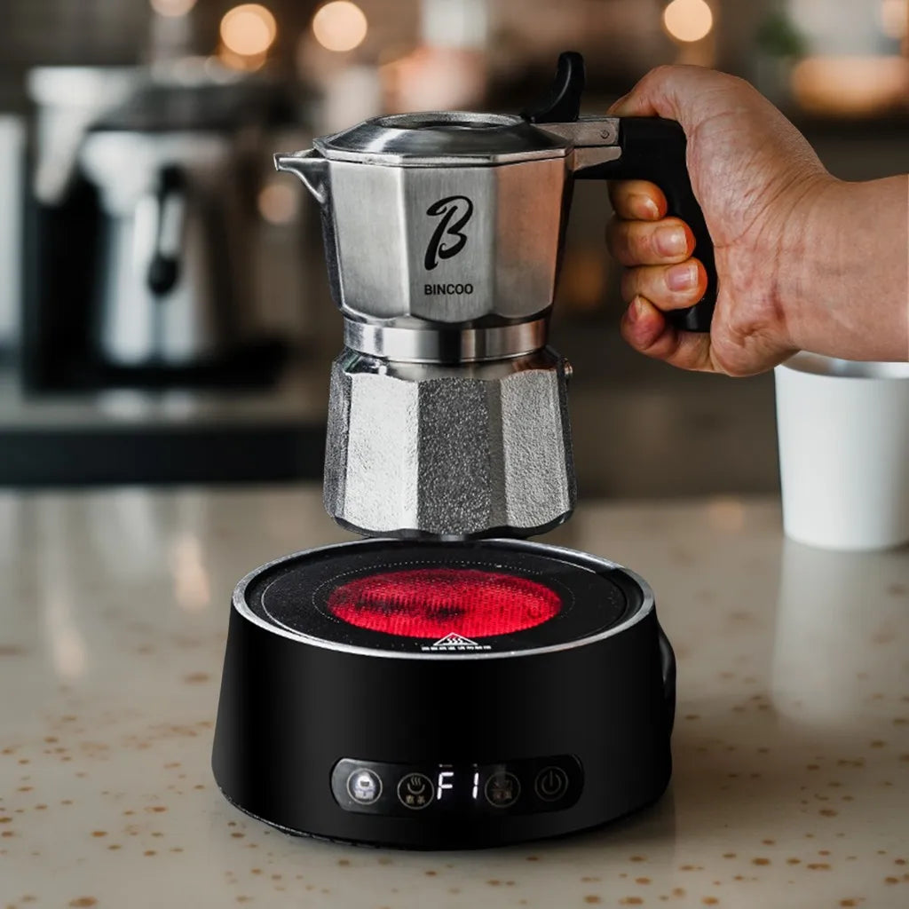 Bincoo Three-valve Moka Pot Stainless Steel Electric Pottery Pot Household Italian Espresso Coffee Pot Set Barista Accessories