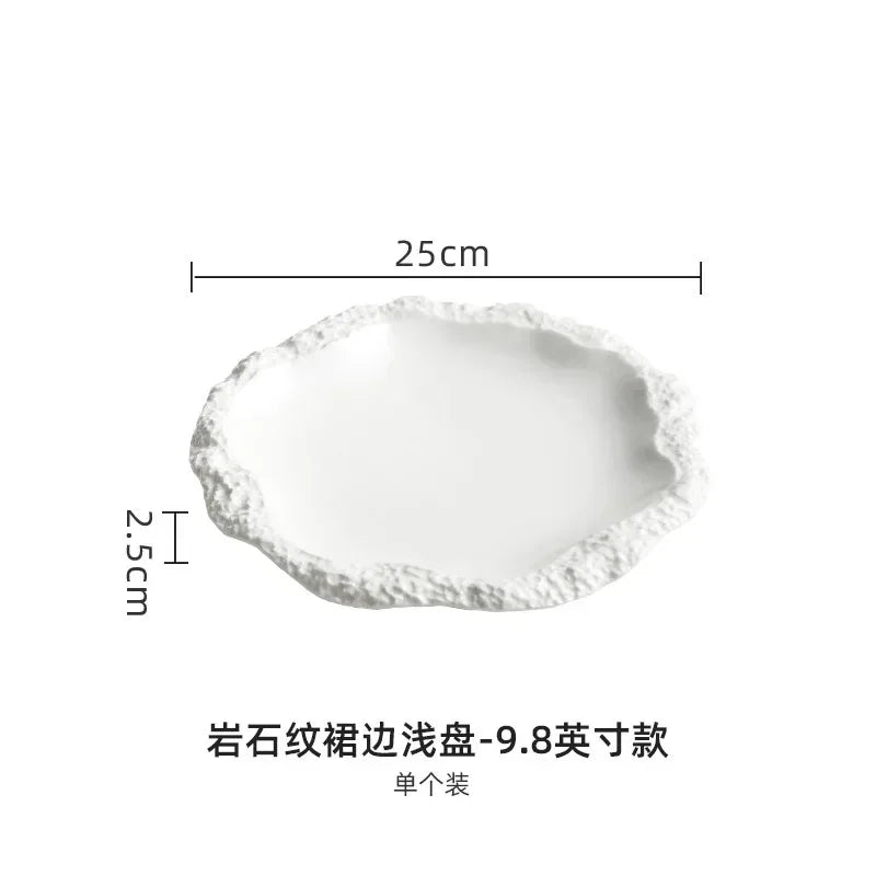 Rock Patterned Plate Household Ceramic Flat Plates Main Dish Steak Salad Dishes Dessert Trays Creative Restaurant Home Tableware