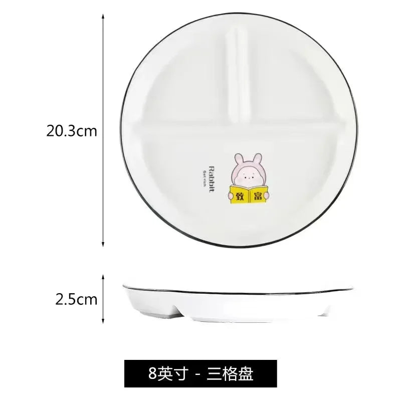 Ceramic Plate Cartoon Fat-reducing Sub-plate, Sub-plate, Household Dish Plate, Three-plate Breakfast Plate, Tableware Gift Set