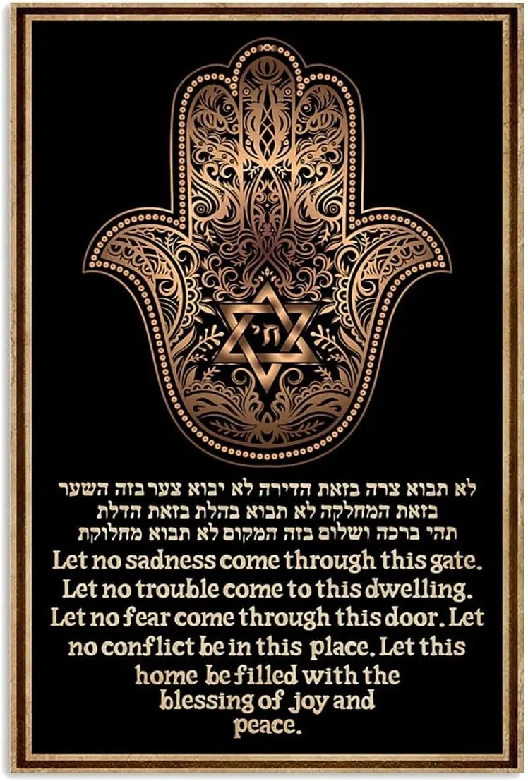 Retro Tin Sign Hamsa Hand Home Blessing Jewish Metal Sign for Home Dorm Gym Wall Decor Idea Gifts for Family Friends 8 x 12 in
