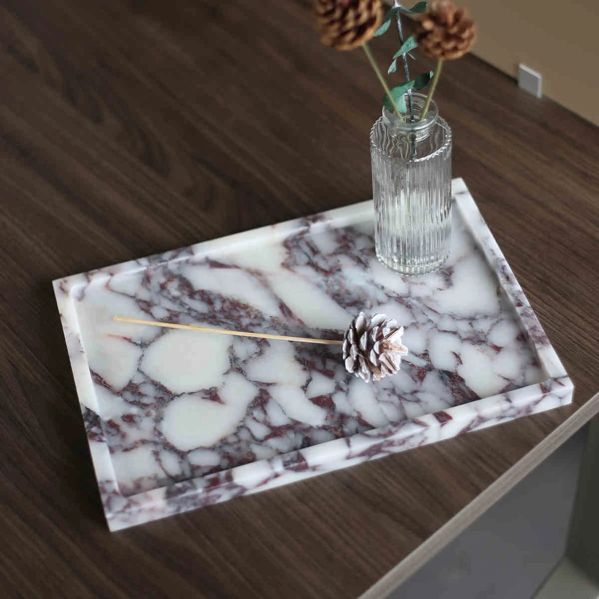 30x20x1.8CM Luxury Calacatta Viola Arabescato Natural Marble Stone Catchall Tray Carving Rectangular Storage Dish Home Decor