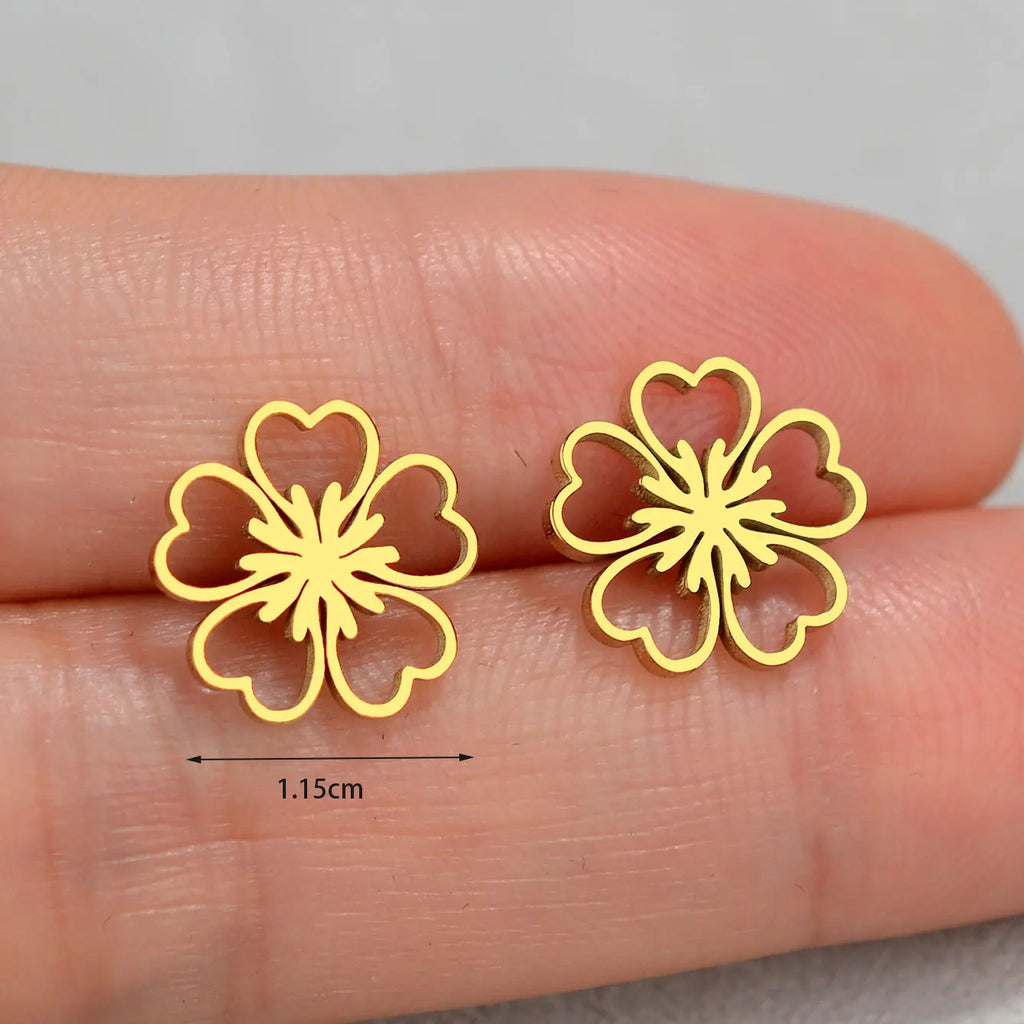 Minimalist Stainless Steel Earings Mini Heart Star Geometric Stud Earrings For Women Cute Cat Dog Flower Leaf Earrings Jewelry