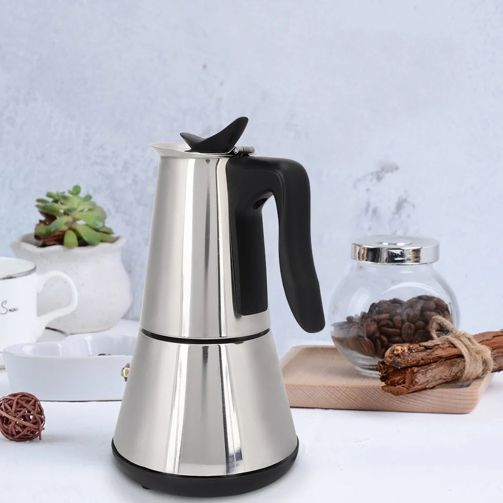 Electric Stove Espresso Maker Moka Pot 6 Cups Percolator Coffee Pot Electric Stainless Steel Classic Cafe Maker EU Plug