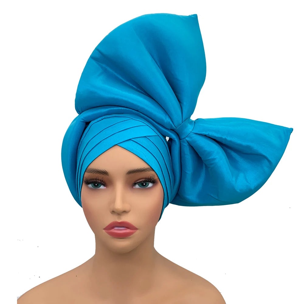 Big Bowknot Turban Cap for Women Exaggerated Headpiece African Auto Gele Headtie Nigeria Party Headwear Hat Lady Head Wraps