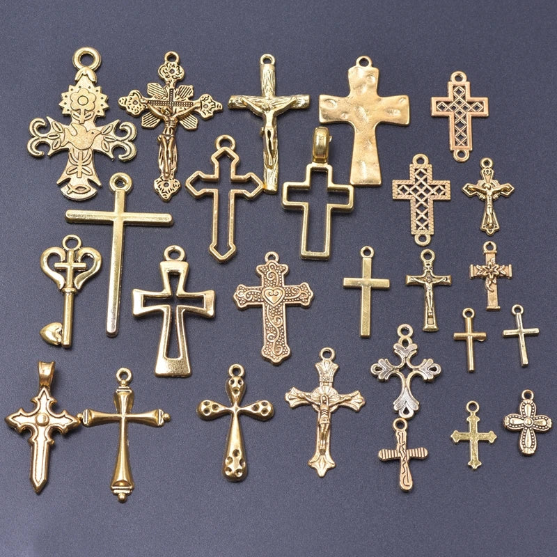 Mix Gold Color Christian Crosses Alloy Charm Antique Silver Pendant diy Jewelry Making Necklace Supplies Crafts Bulk cruz colgan