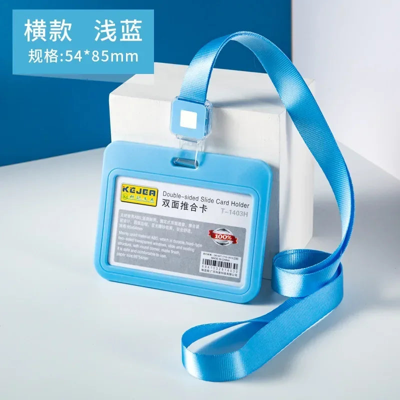 Cards Slots Double-sided Staff Work Card Cover Pass Access Card Holder Name Badge Holder ID Tag Bus Card Sleeve with Lanyard