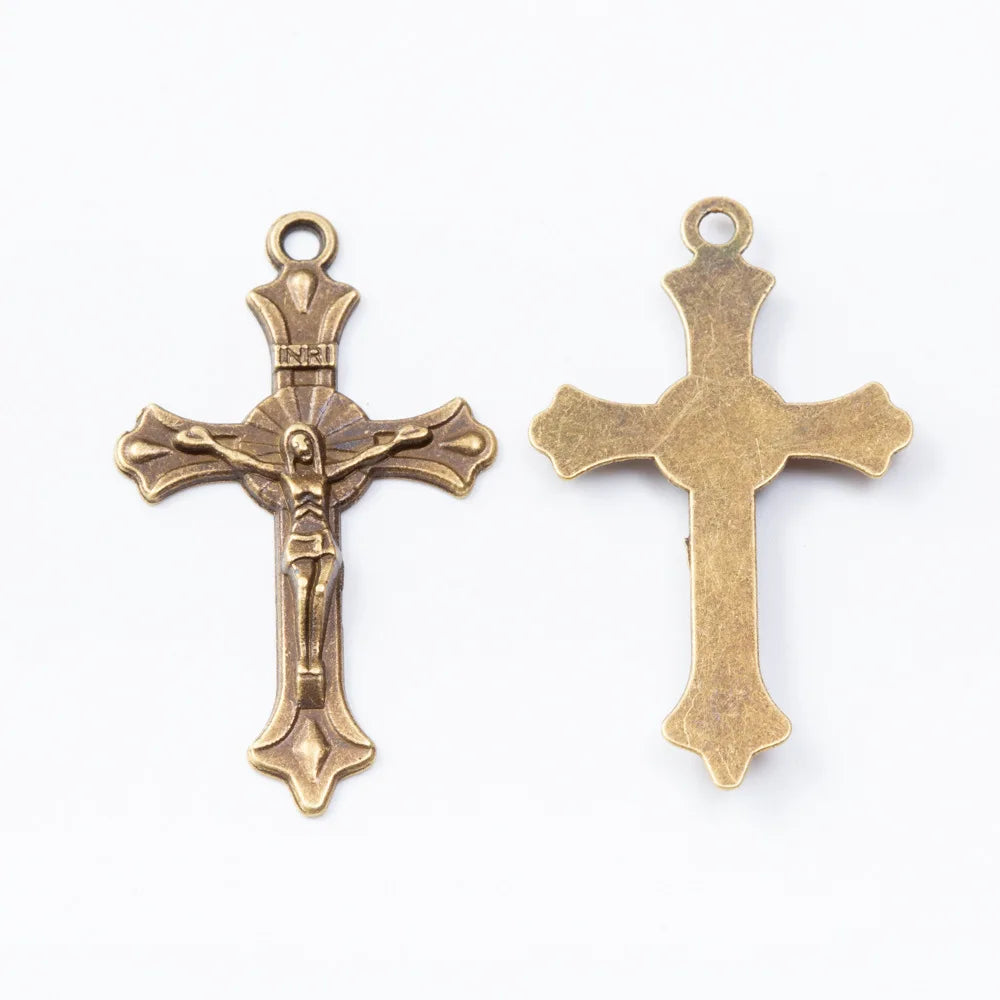 10 Pieces/Lot 37mm*22mm Antique Silver Plated Jewish Crucifix Alloy Cross Charms For Diy Jewelry Making