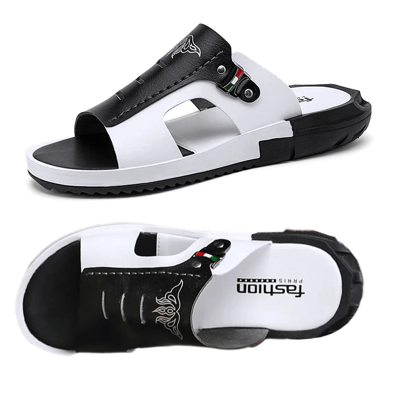 Men's Slippers Summer Leather Sandals New Non-slip Wear-resistant Beach Shoes Leather Sandals Casual Sandals Slippers Slides Men