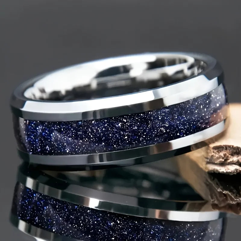 Tungsten Carbide Ring Wedding Engagement Steel Color Inlaid Lapis Lazuli Tungsten Steel Men's Ring
