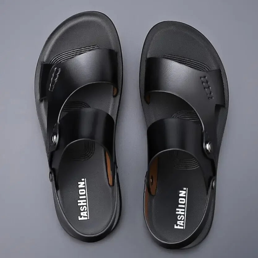 2025 Summer New Shoes for Men Fashion Genuine Leather Sandals Cow Leather Casual Slipper Man Cool Beach Shoes