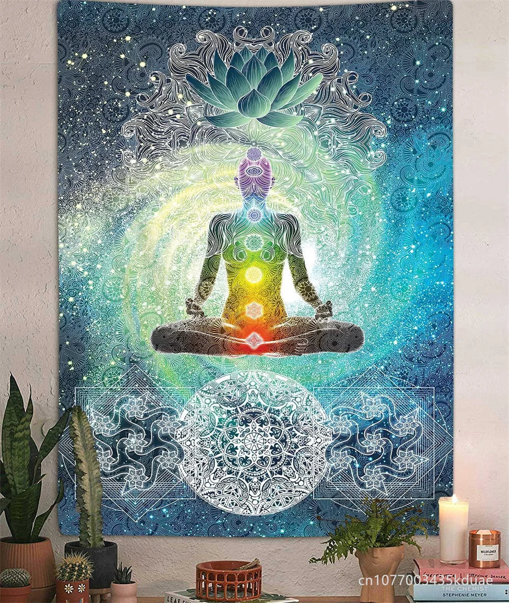 Lotus Seven Chakra Tapestry Wall Hanging Yoga Meditation Home Decoration Bedroom Dorm Background Cloth Banner Room Decor