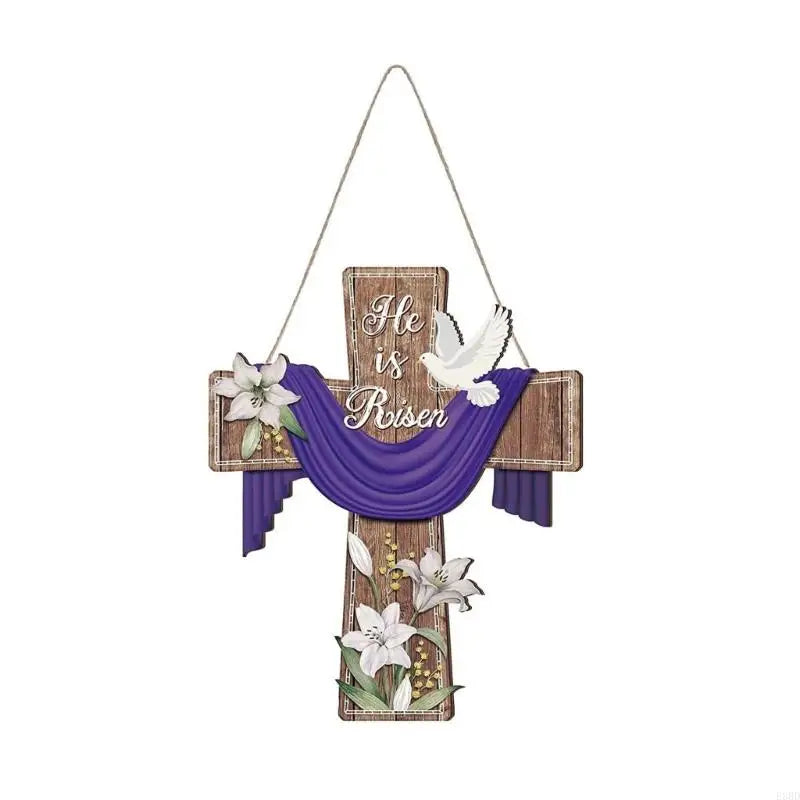 E8BD Elegant Wooden Crosses Door Sign Hanging Decoration for Easters Celebration Gift
