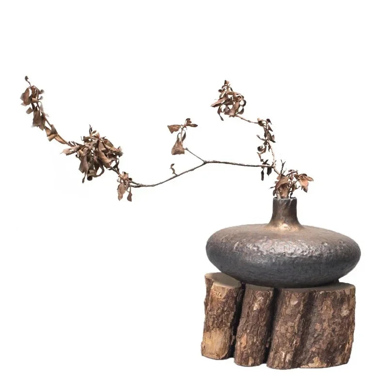 Chinese Retro Ceramic Vase Living Room Coarse Pottery Flower Ware Home Desktop Bookshelf Art Decoration Ornaments