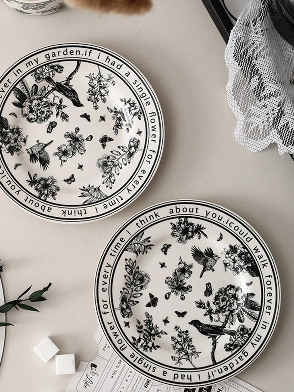 Black and White PatternCeramic Dishes and Plates Sets Korean Simple Retro Afternoon Tea Cup with Tray Special Tableware