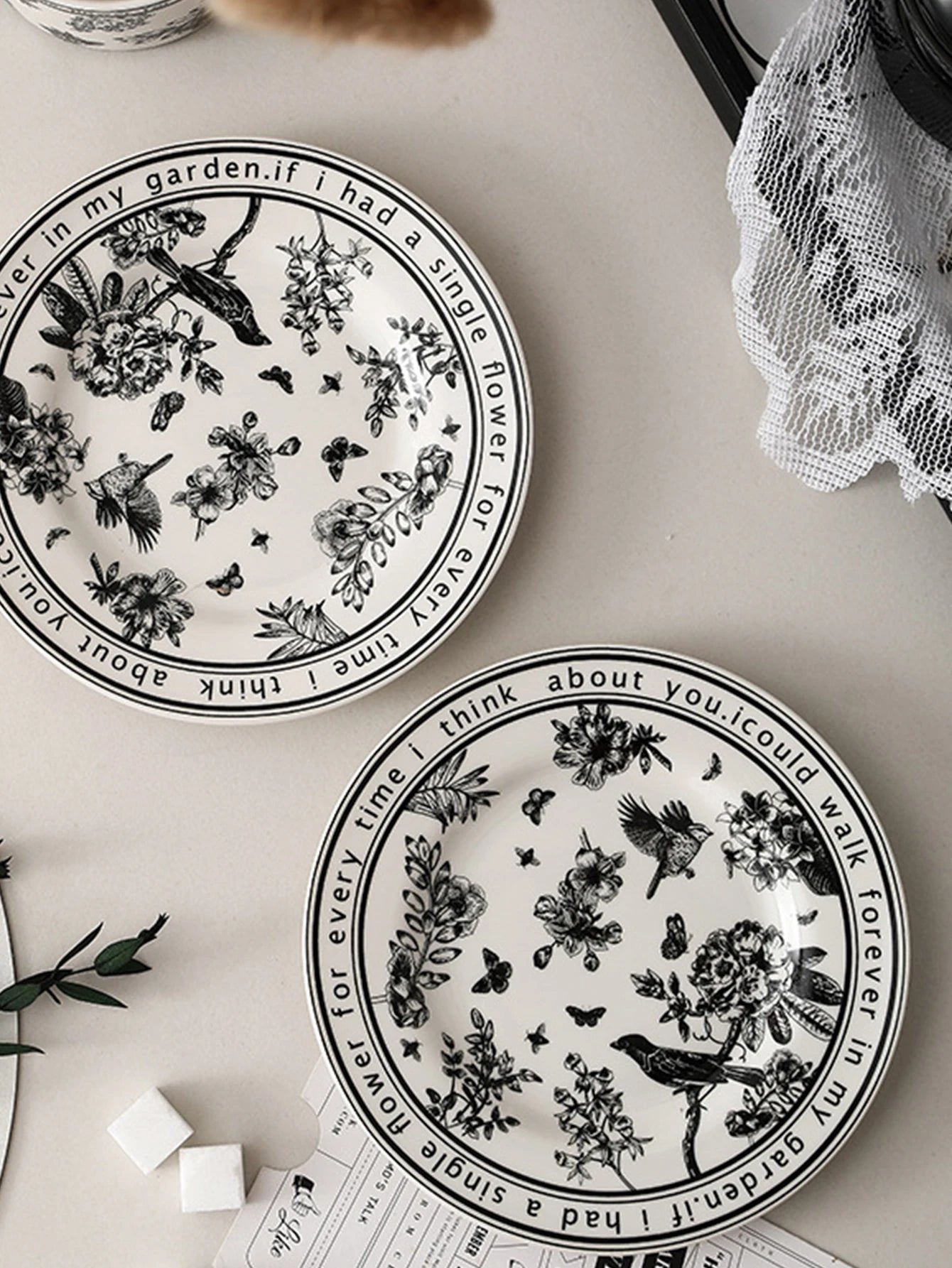 Black and White PatternCeramic Dishes and Plates Sets Korean Simple Retro Afternoon Tea Cup with Tray Special Tableware