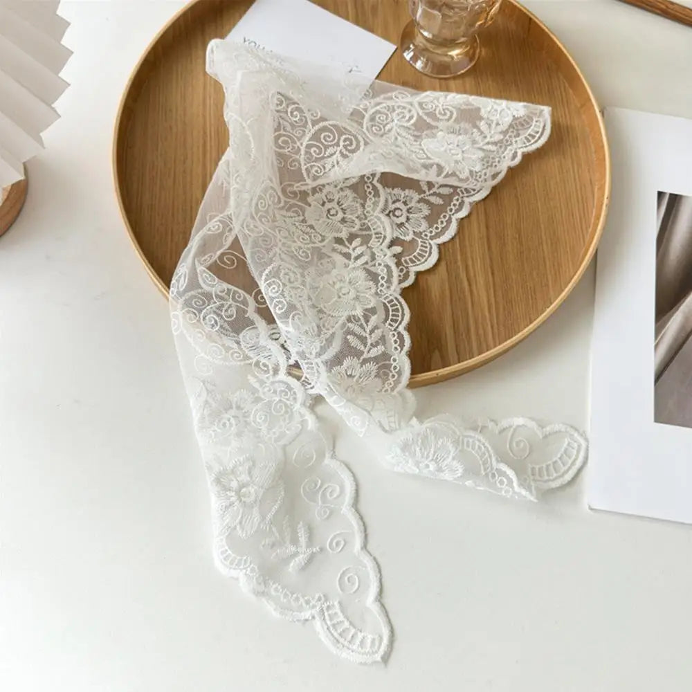 Elegant Lace Floral Hair Scarf Women Triangle Headscarf Korean Lace Up Neck Scarf Lace Flower Sunscreen Travel Photo Headband