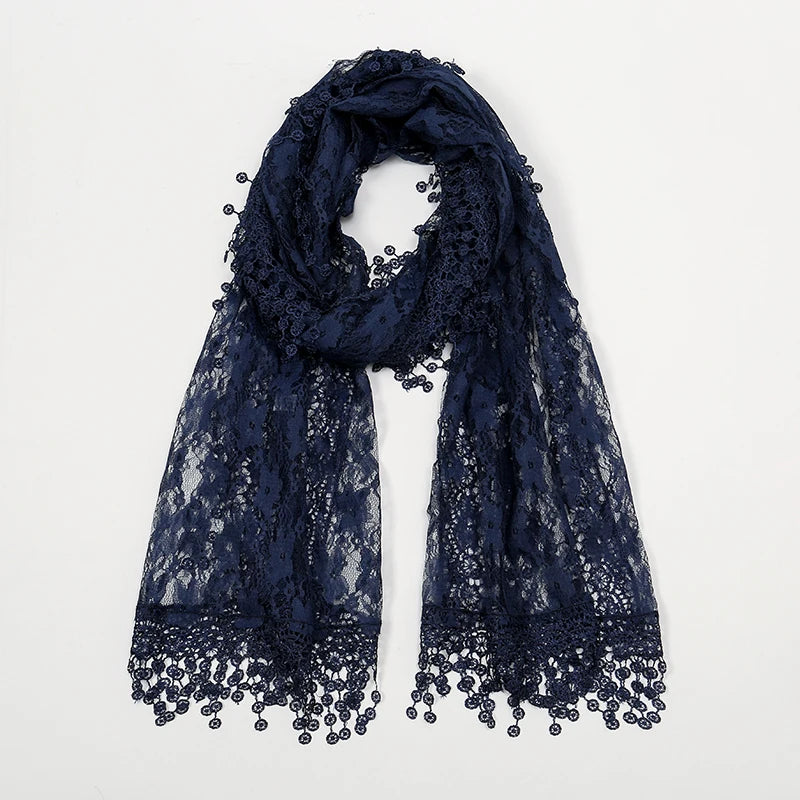 Solid Embroidered Lace Printed Scarf Muslim Hijiabs Fringed 5cm New Style Prayer Shawl 2024 188*55cm