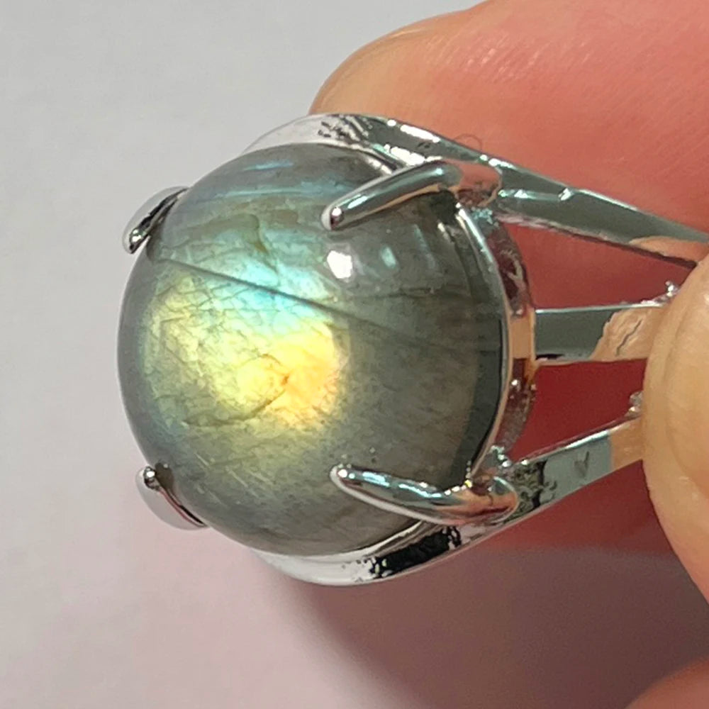 Ring Natural Stone Round Bead Blue Labradorite Adjustable Finger
