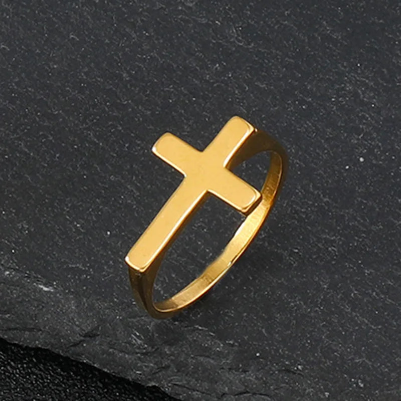 Simple Classic Thin Cross Ring For Men Women Stainless Steel Punk Gothic Ring Unisex Accessories Designer Jewelry Christian Gift