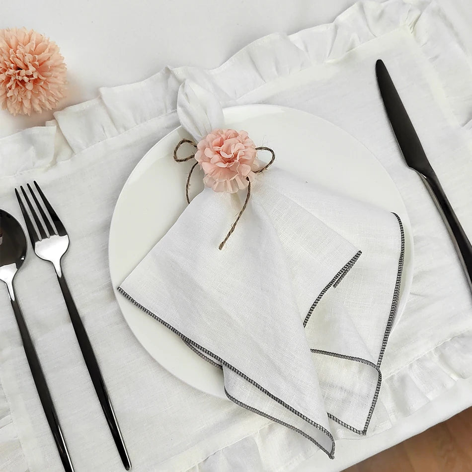 Set Of 4 Pure Linen Napkins Cloths Reusable 40x40cm Soft Comfortable Fabric Kitchen Accessories for Wedding Birthday Parties