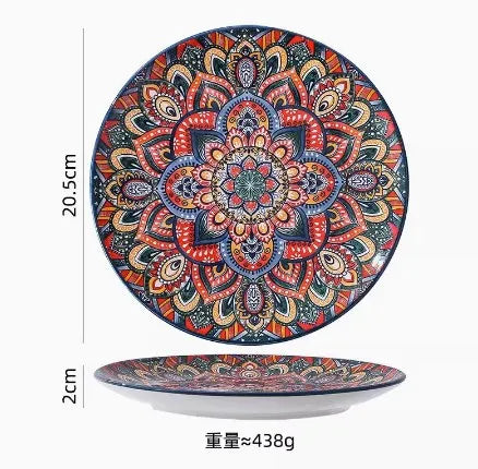 New Bohemian Style Ceramic Household Dishes with Handles Bowls Dishes and Household Dishes Set