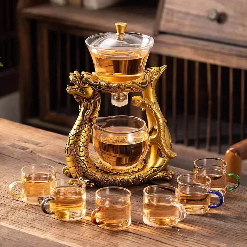 BOZZH Creative Dragon Glass Teapot Magnetic Diversion Rotating Cover Bowl Water Tea Cup Pu'er Oolong Drinkware Dropshipping Tea