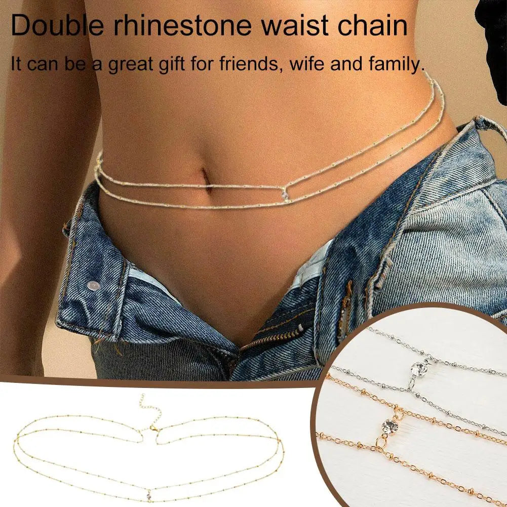 Simple Double Layer Bead Chain Ladies Waist Belly Chain Belly Belt Chain Women Fashion Body Jewelry Spring Summer Gifts